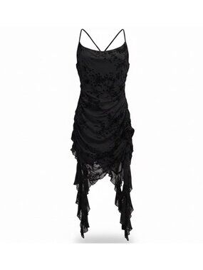 Fashion Nova Womens Black Floral Ruched Midi Dress Elegant Design Size XL